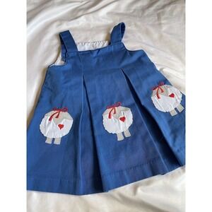 Samara Vintage Toddler Dress Size 2T Blue Apron Smock Sheep Applique